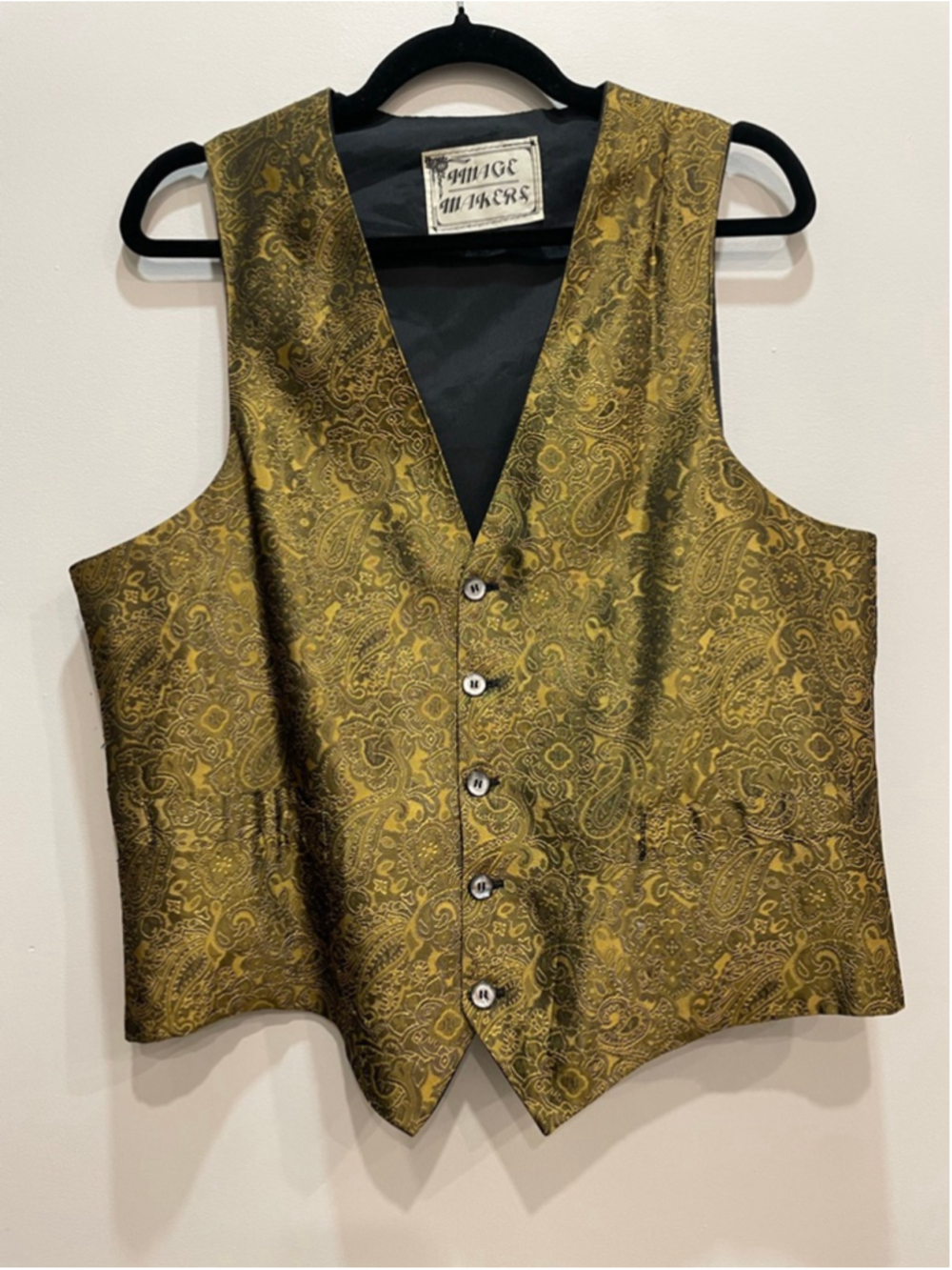 Vintage Image Makers Gold Black Paisley Vest L Avantgarde Maximalist Party
